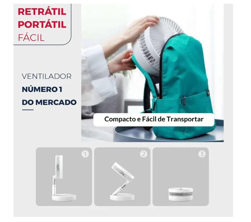 Ventilador Portátil Recarregável Wireless Bivolt Retrátil